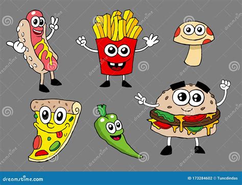 Funny Cartoon Style Fast Food Characters With Pose Stock Vector