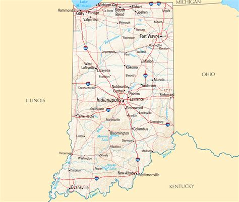 Large Detailed Map Of Indiana State With Roads Highways