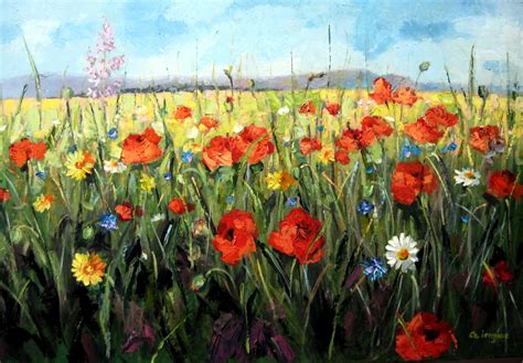 Field Of Flowers Painting By Gheorghe Iergucz Artmajeur
