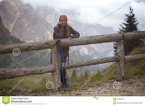 Tourist Girl At The Dolomites Stock Photo Image Of Hiking Nature