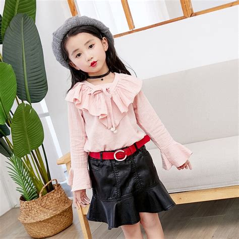 2018 Autumn Girls Kids Cotton Shirt Or Pu Skirt Comfortable Cute Baby