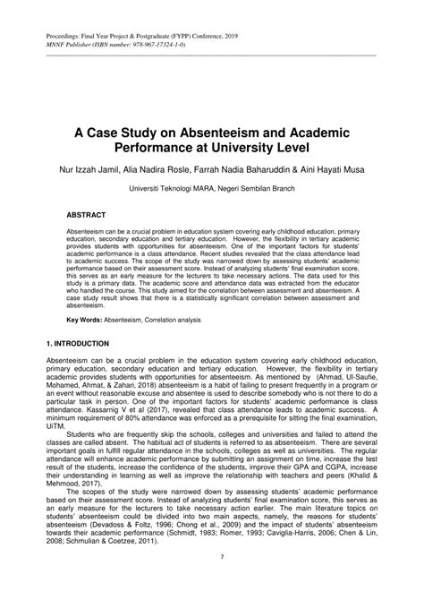 Pdf A Case Study On Absenteeism And Academic Performance At