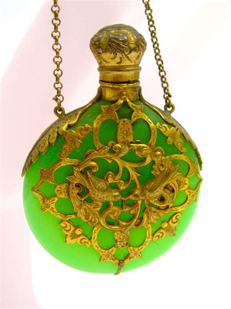 A Superb Antique Palais Royal Green Opaline Glass Scent Bottle