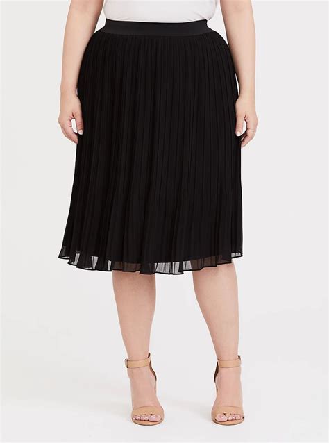 Black Chiffon Pleated Midi Skirt Faldas Deeps