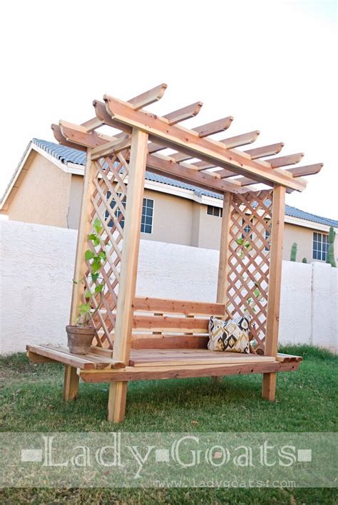 Having a bench on the patio is amazing. Outdoor Bench with Arbor | Outdoor wood projects, Diy ...