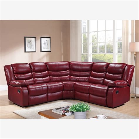 Faux leather electric heated massage sofa chair with footrest. BELFAST Corner Sofa Recliner In Cranberry Red Bonded Leather