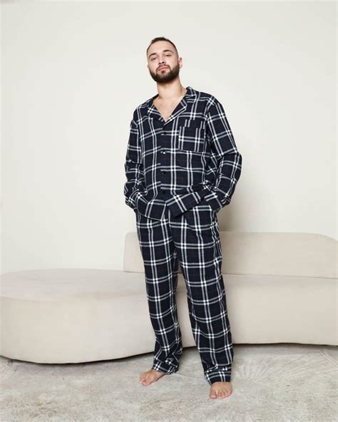 Теплая зимняя байковая фланелевая мужская пижама двойка брюки и рубашка