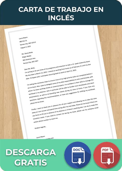 Carta de Trabajo en Inglés Ejemplos Word y