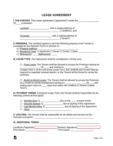 Free Simple Page Lease Agreement Template Sample Pdf Word Eforms