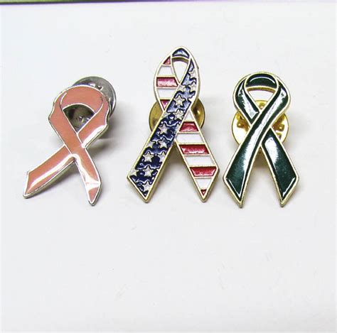 3 Vintage Cancer Awareness Ribbon Pins Gold By Robotshopandmore