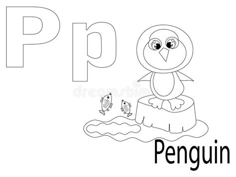 Letter P Words Educational Set Coloring Book Page Stock Vector
