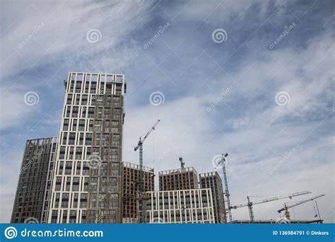 High Rise Multi Storey Buildings Under Construction Tower Cranes Near