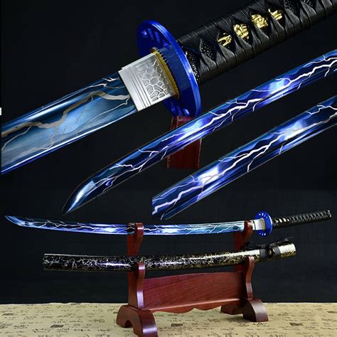 Hand Forged Blue T1095 Steel Lightning Blade Japanese Samurai Sword