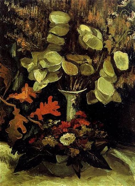 Vase with carnations and zinnias. Vase with Honesty, 1884 - Vincent van Gogh - WikiArt.org