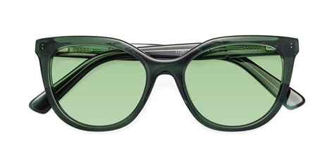Translucent Green Horn Rimmed Acetate Cat Eye Tinted Sunglasses With Medium Green Sunwear Lenses