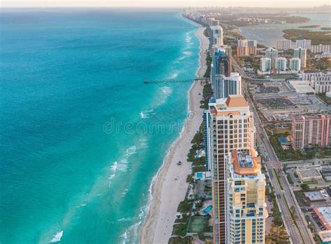 Amazing Sunset Aerial View Of Miami Beach Skyline Florida Stock Image