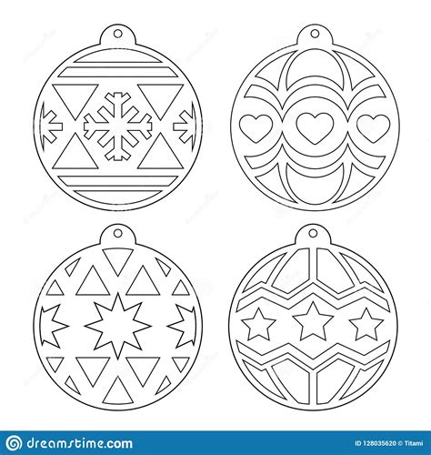 Christmas ornament svg bundle, christmas svg, merry christmas svg, round ornament, christmas tree svg, christmas cut file files for cricut. Christmas Balls. Stencil. Vector Outline Image On A White ...
