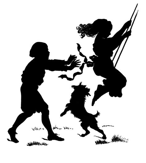 Vintage Clip Art Children With Dog Silhouette The Graphics Fairy