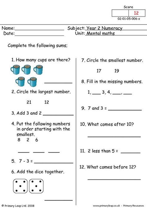 These worksheets provide the perfect exercise to assist a child in developing a sight word vocabulary. Numeracy: Mental maths 6 | Worksheet | PrimaryLeap.co.uk ...