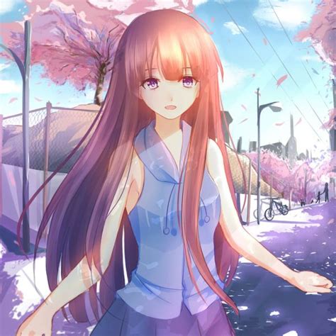 Anime Art Pretty Girl Long Hair Smile Sunlight Trees