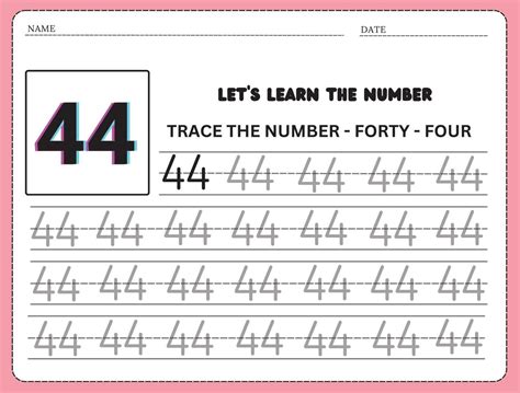Trace And Write The Number 44 Handwriting Practice Learning Numbers