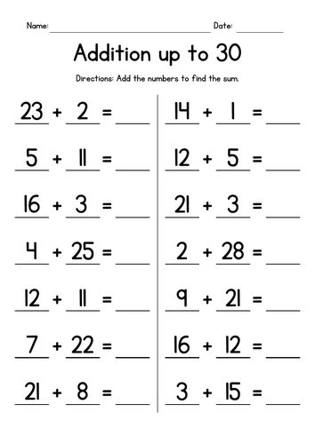 Addition Up To 30 Worksheets Teaching Resources
