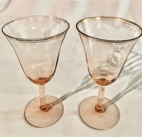 Vintage Blush Pink Depression Glass Wine Glasses Set Of Two