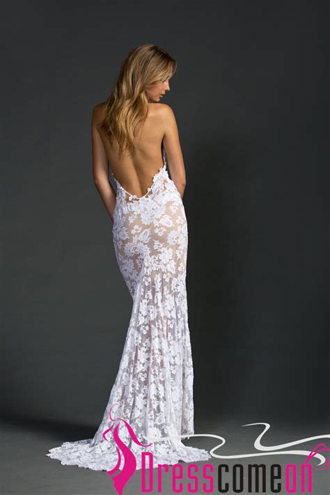 A gorgeous flattering silhouette and an open back just drive everyone crazy! Beach Backless Wedding Dress Sexy Mermaid Lace White Open ...