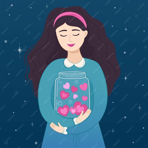 Premium Vector Vector Illustration Romantic Girl With Jar With Hearts