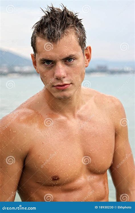 Potrait Of Muscle Wet Sexy Man Stock Photo Image