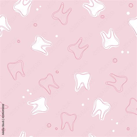 Vector Seamless Teeth Pattern Cute Pink Background With White Teeth And Dots For Dental Oral
