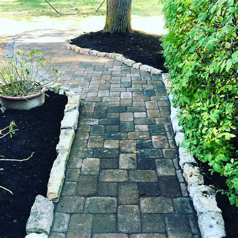 Paver Walkway With Stone Border Mike Osbourn Lawncare Louisville Ky