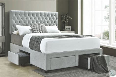 Soledad Light Gray Upholstered Full Storage Platform Bed From Coaster