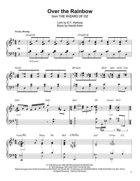 Harold Arlen Over The Rainbow Sheet Music Notes Chords Download