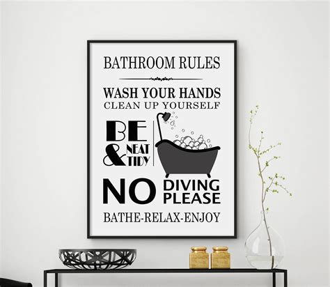 Bathroom rules, bathroom print, bathroom decor, bathroom sign, bathroom ...