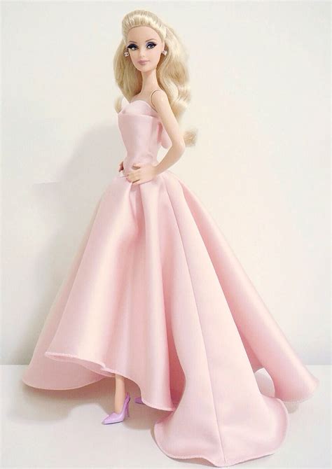 Barbie In Custom Petal Pink Satin Ball Gown Wlayered Peel Back Bodice
