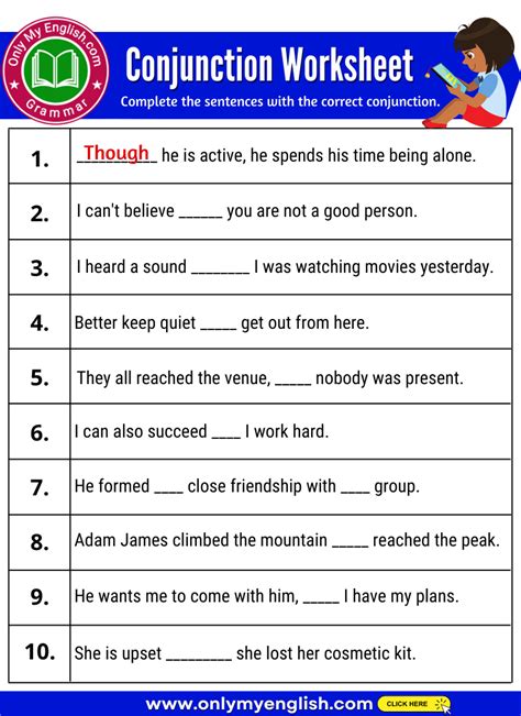 Conjunction Exercise With Answers Onlymyenglish Com