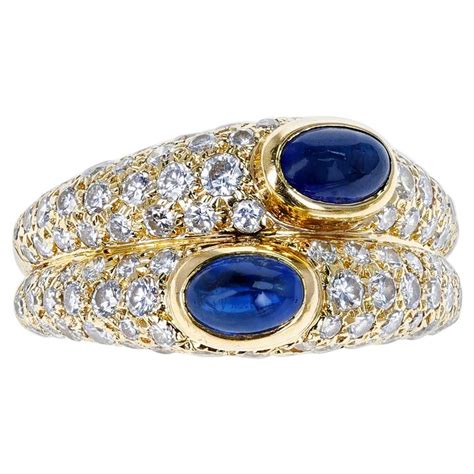 Cartier Paris Double Sapphire Cabochon And Diamond Ring 18k Yellow