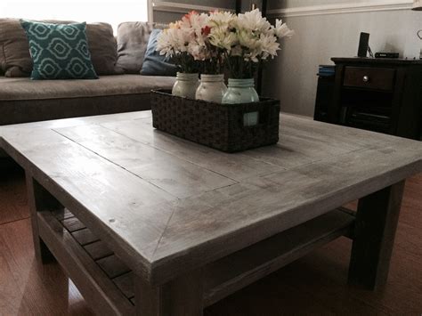 I love the modern farmhouse style of this table with the metal hairpin legs and corner guards. Square Coffee Table w/ Planked Top { Free DIY Plans }