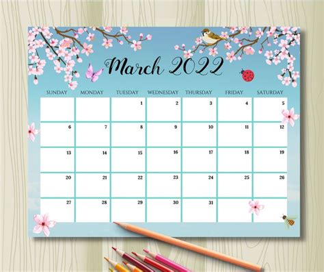 Calendar March Planner Calendar Fillable Calendar Pens And Pencils