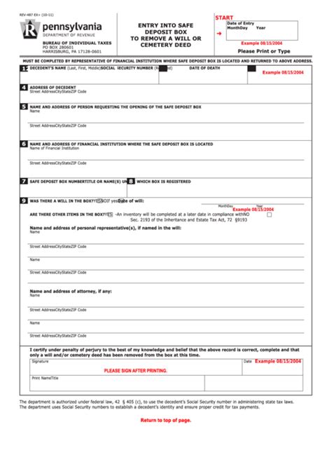 Схема и биос main & kbс. Fillable Form Rev-487 - Pa Entry Into Safe Deposit Box To ...