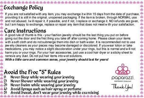 Paparazzi Accessories Exchange Policy And Care Instructions
