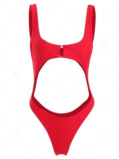 21 Off 2021 Zaful Cutout Button High Leg Swimsuit In Red Zaful
