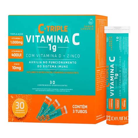 C Triple Vitamina C Comprimidos Efervescentes Laranja Divina