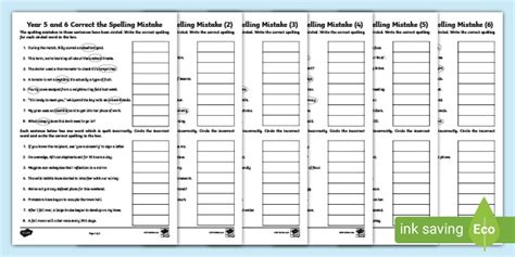 Correct The Spelling Mistakes Worksheet Pack Year Ages