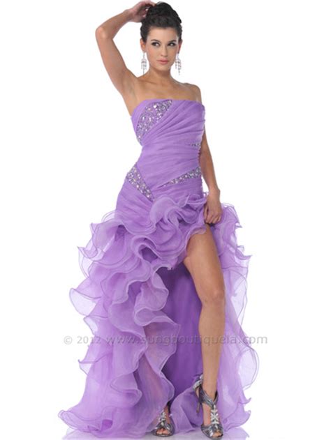 Strapless Beaded Ruffle High Low Organza Prom Dress Sung Boutique La