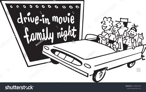 Drivein Movie Family Night Retro Clipart Stock Vector (Royalty Free