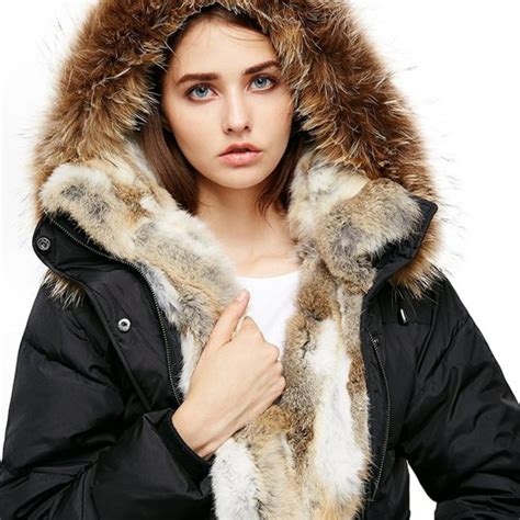 escalier women`s down coat with real raccoon fur hooded parka jacket shop2online best woman s