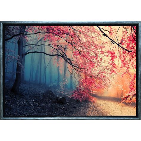 Startonight Silver Luxury Framed Canvas Wall Art Silver Red Leaves