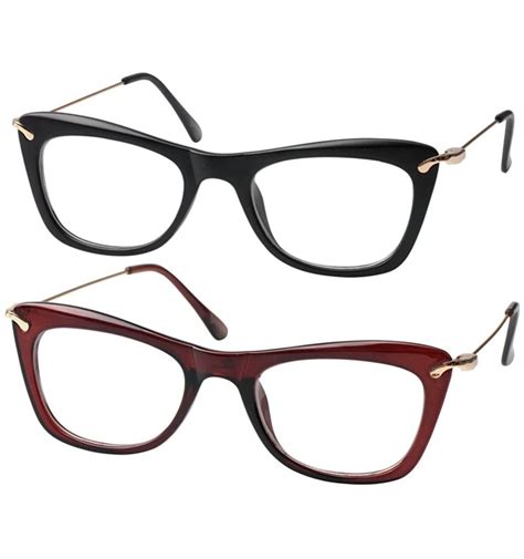 womens fashion designer cat eye eyeglasses frames with metal arms 2 pairs black tea